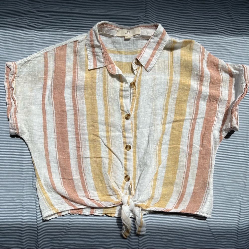 Thread & Supply Striped Button Tie Blouse
